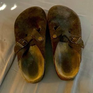 Size 40 Chocolate Brown Birkenstock Clogs - Boston Soft Footbed, Suede Leather